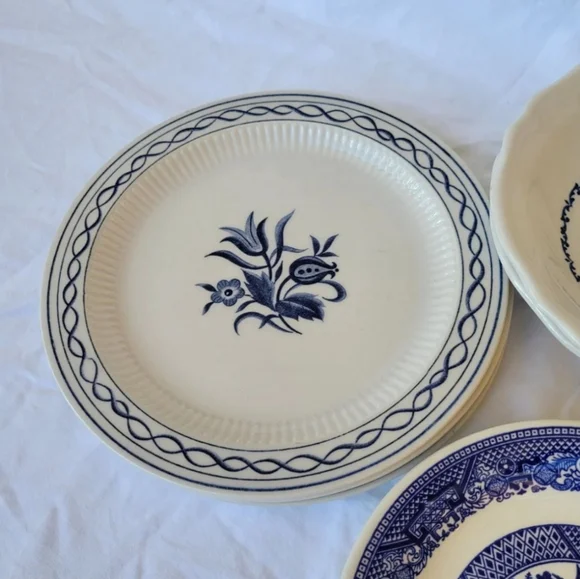 Vintage Amcrest Concord ironstone blue white plates set of 6 Japan 7 1/4" - Picture 8 of 9